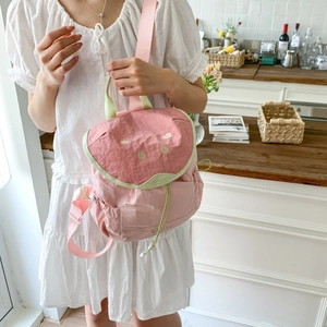 Pink and green watermelon-shaped kids backpack with drawstring for school girls