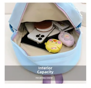 Macro view of school backpack internal capacity with tablet and accessories stored