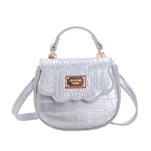 Mini sac à main argenté pour filles avec motif crocodile et boucle dorée élégante
