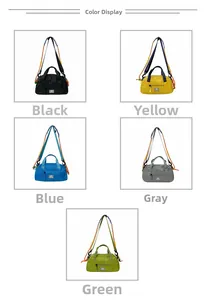 Five assorted colors of kids outdoor nylon crossbody bags with woven rope straps