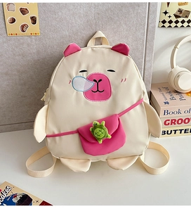 Cute Capybara backpack for kids featuring cartoon face and small green turtle pendant