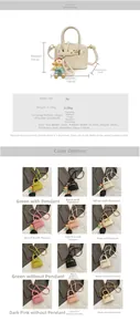 Detailed size specifications for kids' mini PU leather shell bag with cartoon pendant