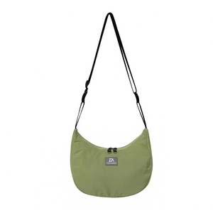 Kids casual avocado green nylon half-moon crossbody bag with adjustable shoulder strap