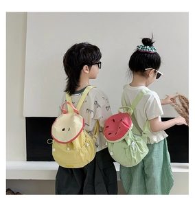Kids colorful drawstring backpack featuring cute fruit shapes with side mesh pockets