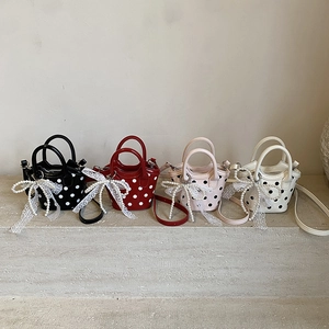 Mini Sac À Bandoulière Pour Filles Cuir PU Pois Noeud À Main Avec Künstliche Perles Dentelle Doux Mode Enfants Crossbody