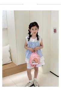 Toddler girl wearing pink mini backpack with cute cartoon capybara print and double zippers