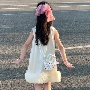 Sac à bandoulière à pois pour fille avec chaîne de perles et nœud d'été
