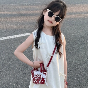 Sac à bandoulière rouge à pois pour filles avec grand nœud en dentelle et perle