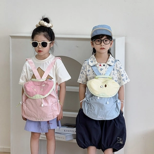 Kids colorful fruit backpacks featuring guava and pear designs with adjustable straps