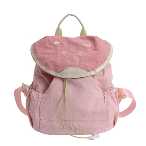 Roze geruite nylon rugzak met watermeloen borduursel en verstelbare schouderbanden