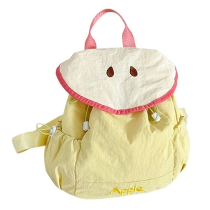Kids apple fruit drawstring backpack with colorful embroidery and side pocket in yellow