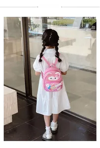 Toddler girl pink backpack featuring a cute cartoon cat with sequins and guitar design