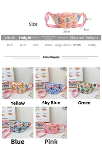 Tableau des tailles du sac banane ours de 26 cm de large en nylon avec cinq couleurs