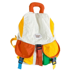 Vibrant multi-color kids backpack with contrast stitching and fashion patch detail