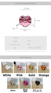 Detailed dimension chart and multi-color options for girls heart bow pearl chain mini bags