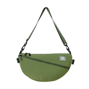 Sac bandoulière demi-lune en nylon vert pour garçon avec sangle réglable et logo