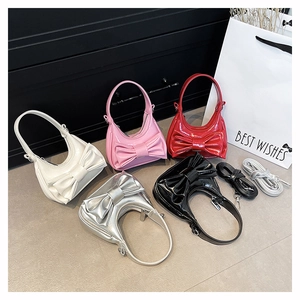 Chic mini handbags with bow details in five colors including white, pink, red, silver, black