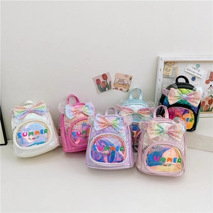Kids Mini Backpack Holographic PU Leather Sequin Bow Quilted Kindergarten Schoolbag Cute Fashion For Girls Boys