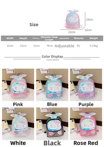 Tableau des tailles et couleurs pour sac à dos enfant paillettes en rose et bleu