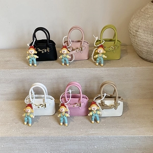Kids Mini Handbag PU Leather Shoulder Bag Cartoon Doll Artificial Pearl Pendant Adjustable Strap Cute Fashion Crossbody For Girls