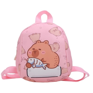 Pink Capybara toddler backpack for girls featuring cute cartoon graphics and adjustable straps