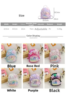 Size chart and dimensions for the kids sequin backpack with lace butterfly and pearl handle