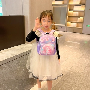 Cute purple mermaid backpack for kindergarten kids with water bottle side pockets