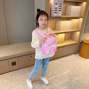 Cute pink schoolbag with cartoon mermaid print for girls, lightweight and durable
