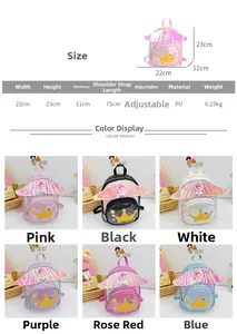 Tableau des tailles et aperçu des couleurs du sac à dos pour enfants avec ailes d'ange