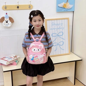 Pink cartoon cat backpack for girls with sequins, guitar pattern and cute ears