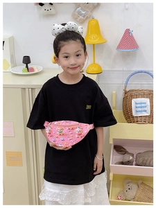 Sac banane rose pour enfants avec peluche chiot 3D et breloques à fleurs mignonnes