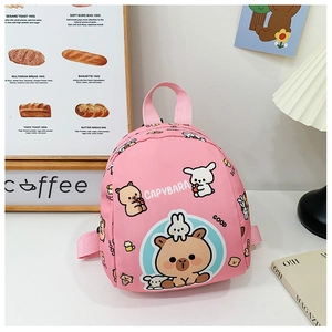 Pink Capybara cartoon mini backpack for girls with durable canvas material and cute prints