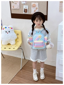 Zaino trapuntato azzurro per bambini con ali arcobaleno e paillettes a stella