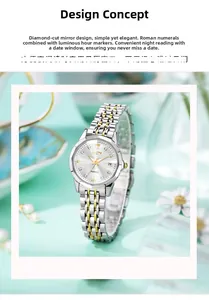 Detail view of ladies' quartz watch with diamond-cut mirror and luminous hands