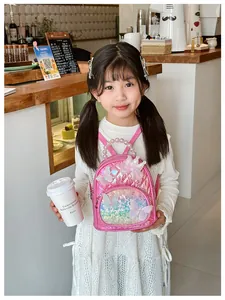 Rosa Kinder-Rucksack mit glitzernden Pailletten, Regenbogen-Effekt und Perlengriff