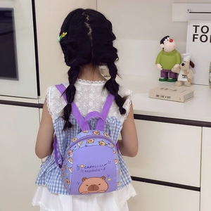 Cute purple children backpack with Capybara cartoon print for school boys and girls
