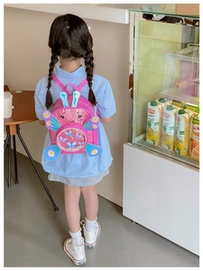 Pink cartoon toddler backpack with 3D butterfly wings and colorful glitter detail
