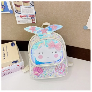 Détail du sac à dos sirène pour filles avec paillettes, queue de poisson et nœud perlé
