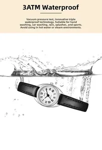 Vue détaillée de la montre GEDI étanche 3ATM avec effet d'eau pour la durabilité