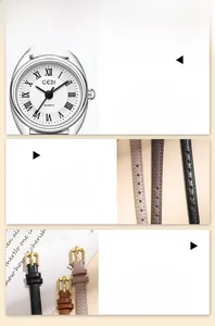 Détails du cadran rétro à chiffres romains et des bracelets de montre en cuir