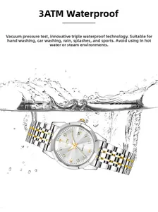 Detail showing GEDI women's watch with 3ATM water resistance and splash effects