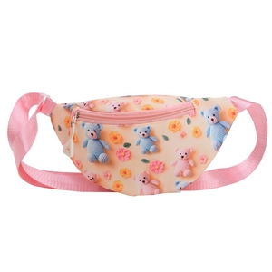 Sac de poitrine rose pour enfants avec ours de dessin animé et sangle réglable