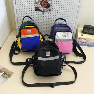 Nylon Mini Backpack For Kids Patchwork Reflective Strip Breathable Trendy Toddler School Bag Dual Use