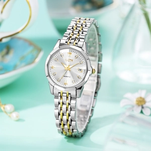 Ladies Fashion Quartz Watch Rhombus Cut Mirror Stainless Steel Strap Waterproof Date Calendar Rhinestone Elegant Wristwatch