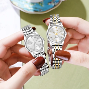 GEDI luxury women's watch with rhinestone indices, date window and diamond cut glass face