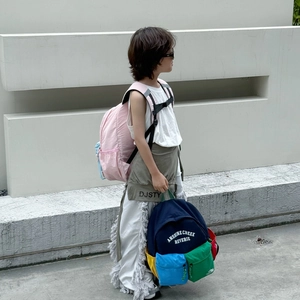 Stylish large capacity school backpacks in pink and multi-color contrast design for kids