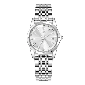 GEDI Women's Stainless Steel Watch with Diamond Markers and Date Display on Silver Dial