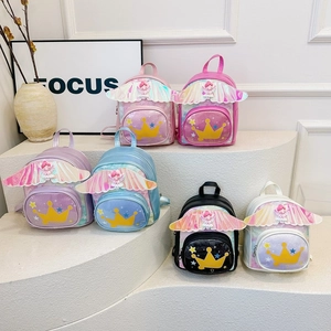 Sac À Dos Enfants Cuir PU Dessin Animé Ailes D'Ange Holographique Couronne Paillettes Sac École Mignon Maternelle Filles