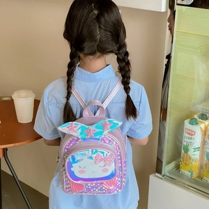 Sac à dos sirène à paillettes violettes pour enfants avec visage cartoon et queue de poisson