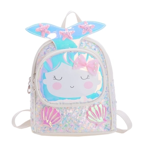 Sac à dos sirène à paillettes pour enfants avec étoile de mer, coquillage et nœud mignon